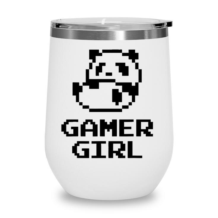 Cool Gamer Girl Cute Panda 8-Bit Gift For Video Game Lovers Wine Tumbler