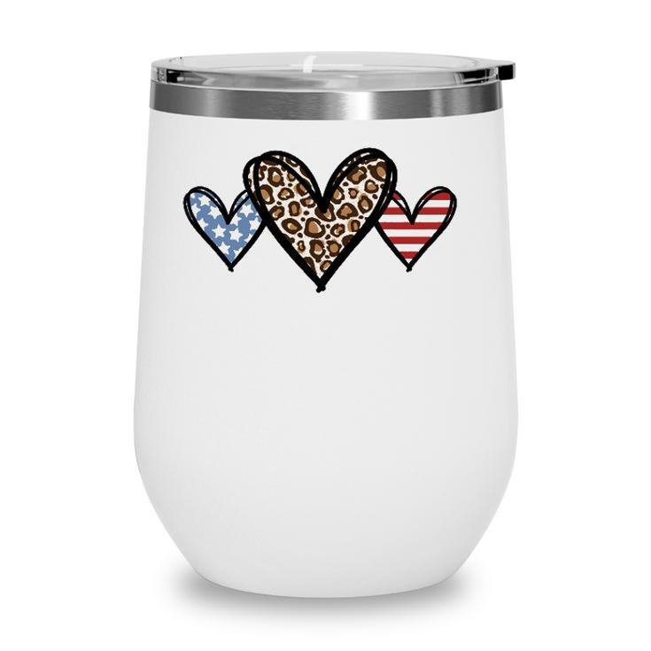 Cute American Flag Hearts Fourth 4Th Of July Usa Patriotic Wine Tumbler