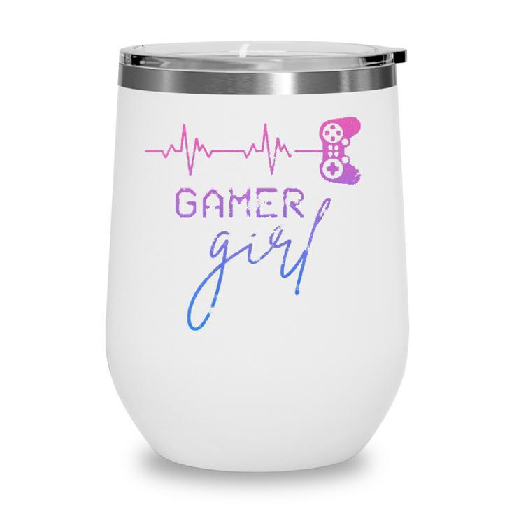 Gamer Girl Cute Heartbeat Gamer For Girl Video Game Lovers  Wine Tumbler