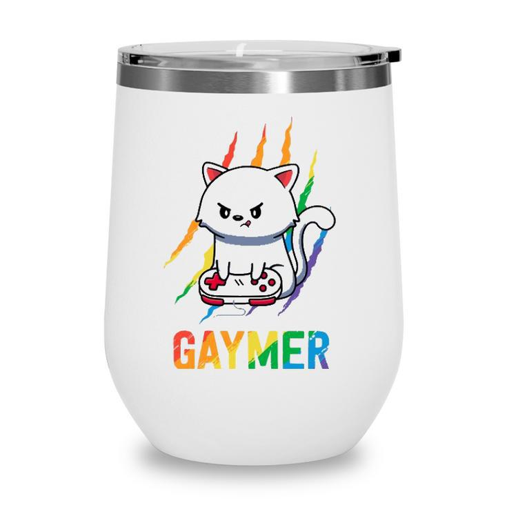 Gaymer Lgbt Cat Pride  Rainbow Video Game Lovers Gift  Wine Tumbler