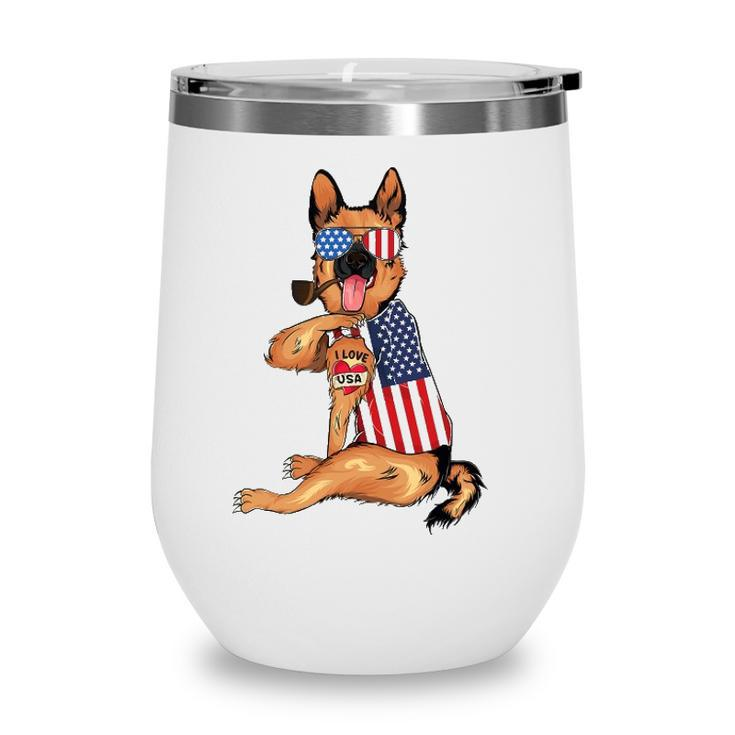 German Shepherd Dog Merica 4Th Of July Usa American Flag Men Wine Tumbler