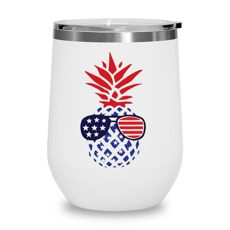 Hawaiian Pineapple American Flag Sunglasses 4Th Of July Wine Tumbler