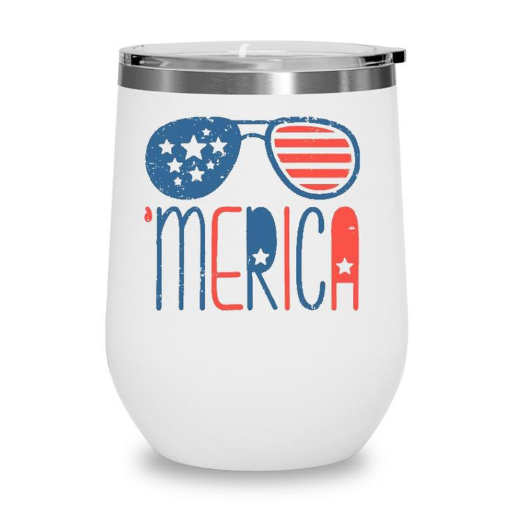 Merica American Flag Aviators Toddler4th July Usa Flag Sunglass Wine Tumbler