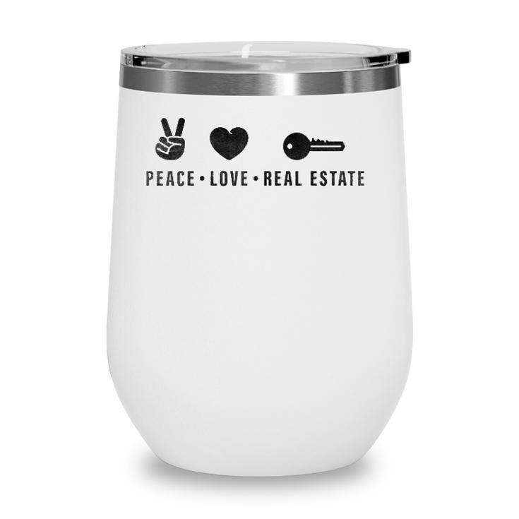 Peace Love Real Estate Funny Real Estate Agent Gift Raglan Baseball Tee Wine Tumbler