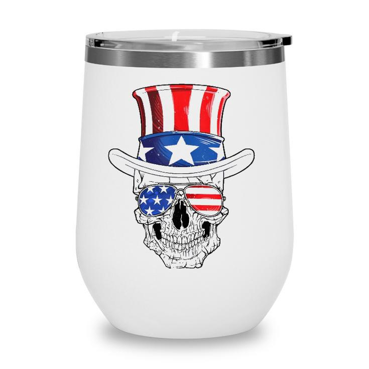 Skull 4Th Of July Uncle Sam Men Usa American Flag Sunglasses  Wine Tumbler