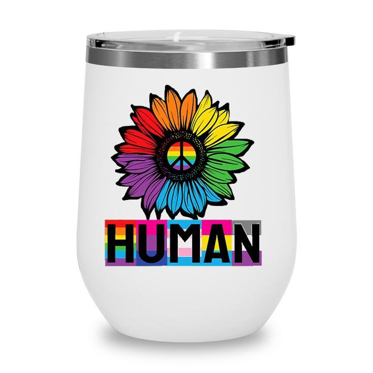 Sunflower Human Lgbt Flag Gay Pride Month Lgbtq Wine Tumbler