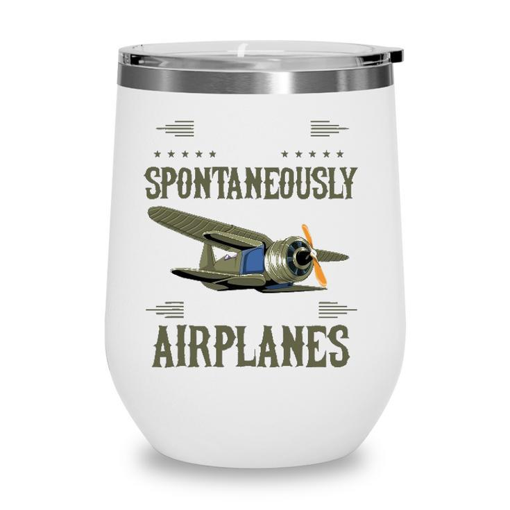 Warning May Spontaneously Talk About Airplanes Pilot Wine Tumbler