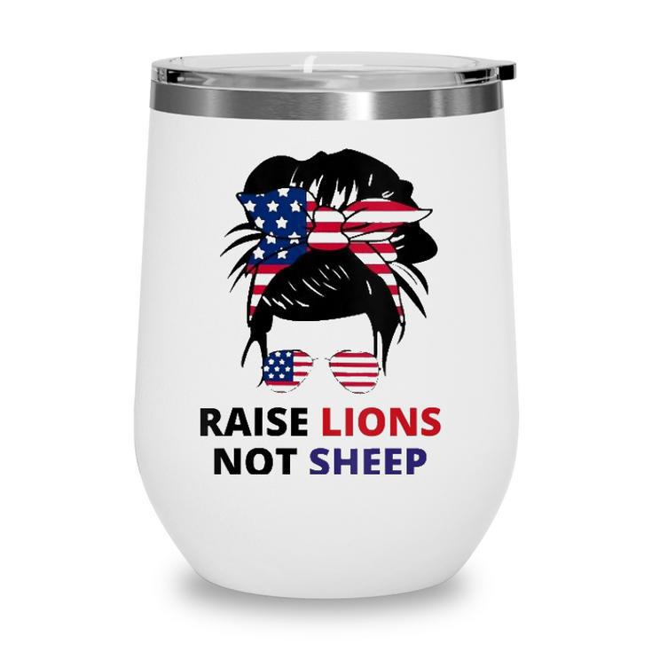 Womens Raise Lions Not Sheep American Flag Sunglasses Messy Bun V-Neck Wine Tumbler
