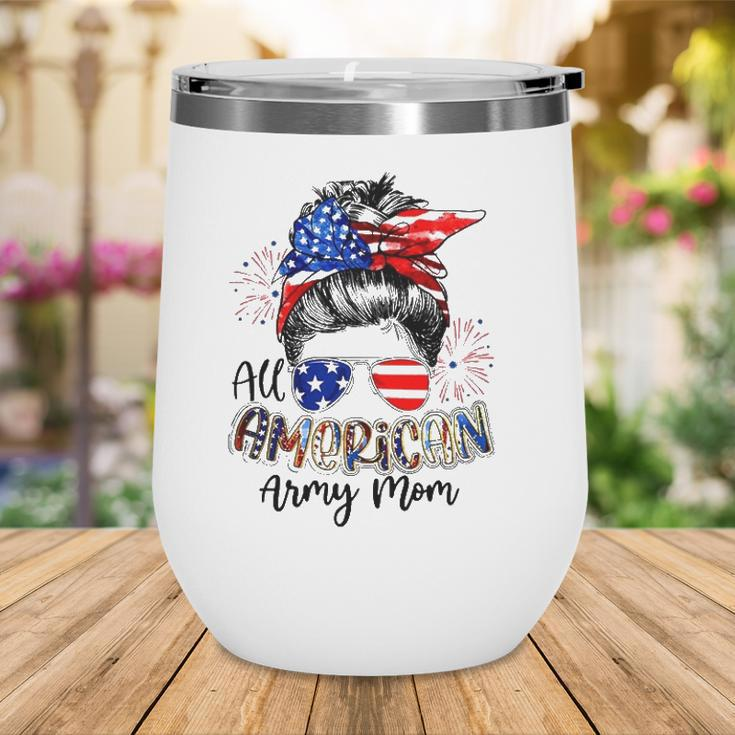 All American Army Mom 4Th Of July American Flag Bandana Sunglasses Fireworks Messy Bun Wine Tumbler