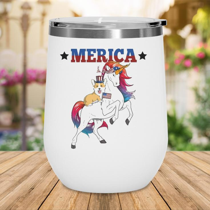 Merica Corgi Dog Unicorn Usa American Flag 4Th Of July Gift Wine Tumbler