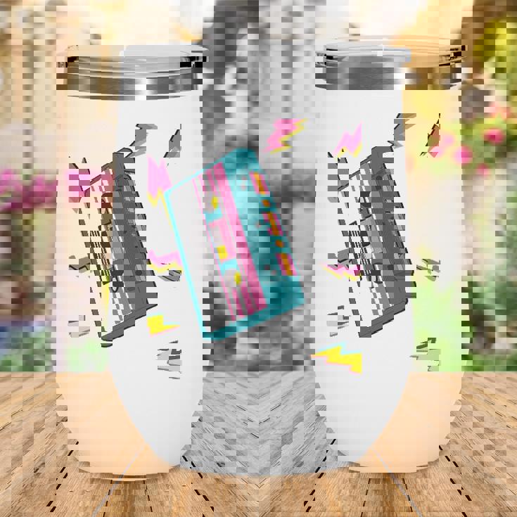 Vintage Cassette Tape In 80S 90S Retro Neon Style Wine Tumbler