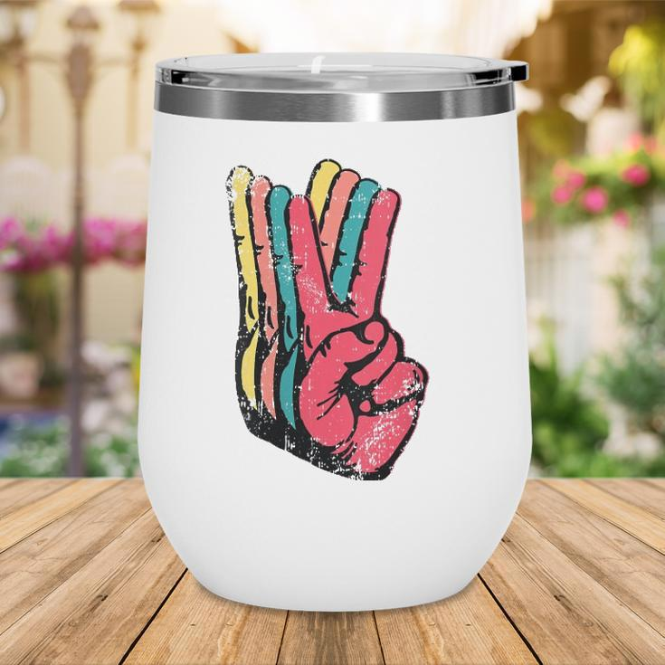 Womens Peace Hand Sign Retro Vintage 70S 80S 90S Pop Culture Gift V-Neck Wine Tumbler