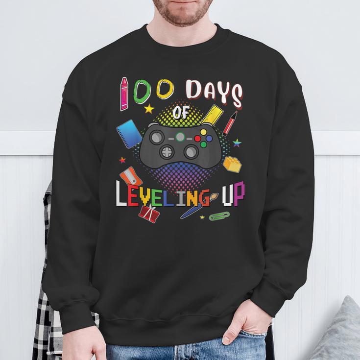 100 Days Of School Leveling Up Video Gamer 100Th Day Sweatshirt Gifts for Old Men