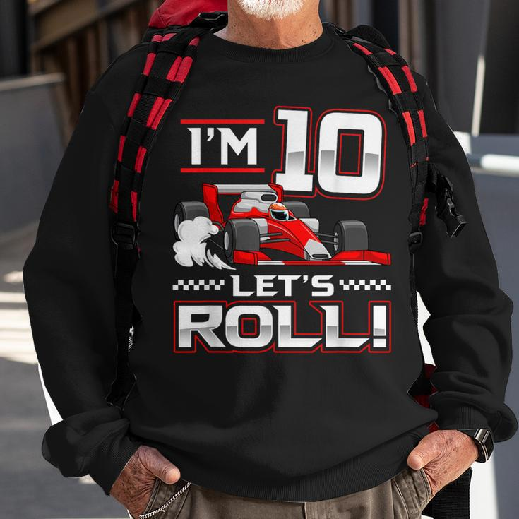 10Th Birthday Race Car 10 Year Old Let's Roll Toddler Boy Sweatshirt Gifts for Old Men