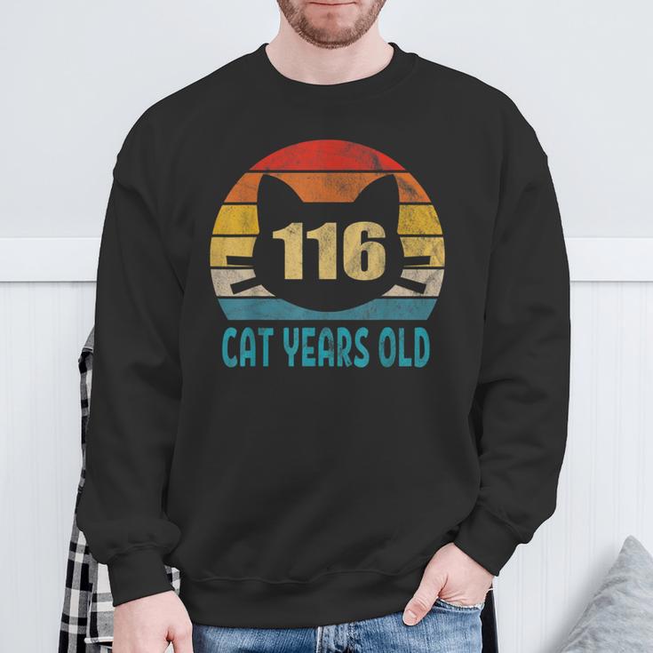 116 Cat Years Old Retro 25Th Birthday Cat Lovers Sweatshirt Gifts for Old Men