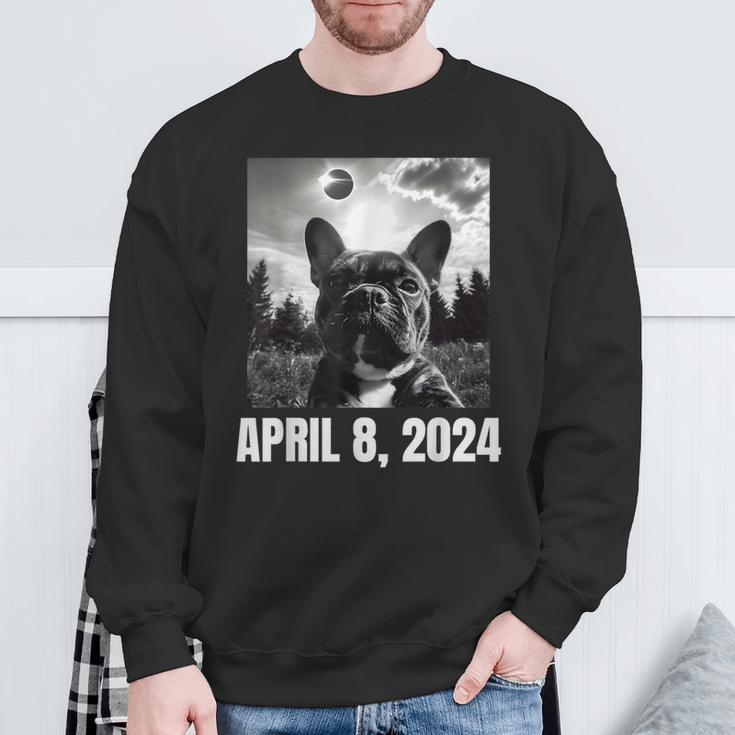 2024 Solar Eclipse French Bulldog Selfie Sweatshirt Gifts for Old Men