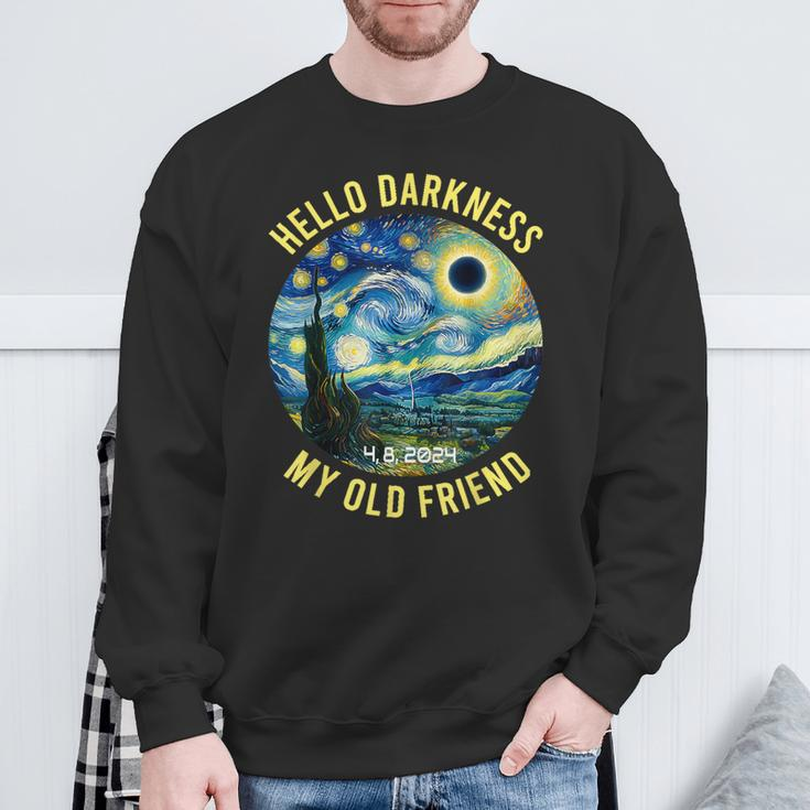 2024 Solar Eclipse Hello Darkness My Old Friend Starry Night Sweatshirt Gifts for Old Men