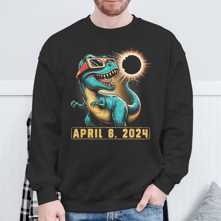 2024 Solar Eclipse T-Rex Wearing Solar Eclipse Glasses Sweatshirt Gifts for Old Men