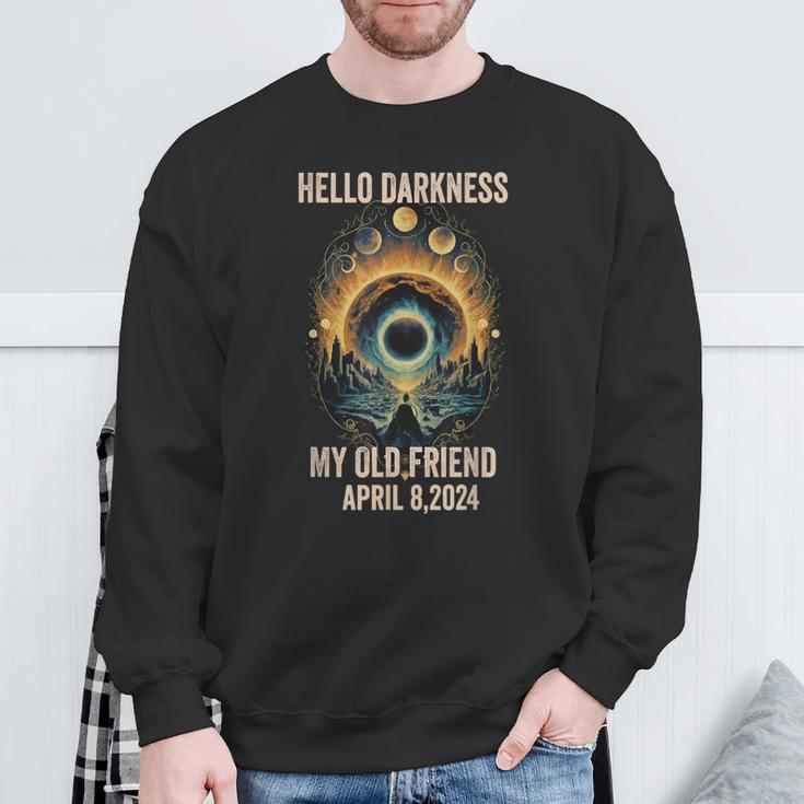 2024 Total Solar Eclipse Hello Darkness My Old Ffriend Sweatshirt Gifts for Old Men