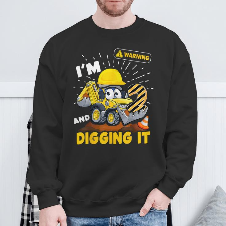 2Nd Birthday Boys Construction Excavator 2 Years Old Digger Sweatshirt Gifts for Old Men