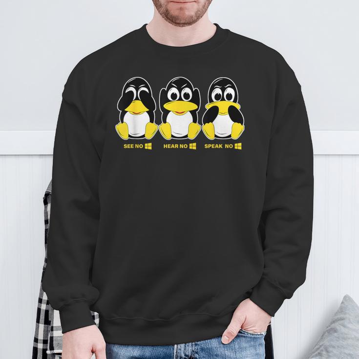 3 Linux Penguins Hörre Sehen Sprechen Kein Win Informatiker Sweatshirt Geschenke für alte Männer