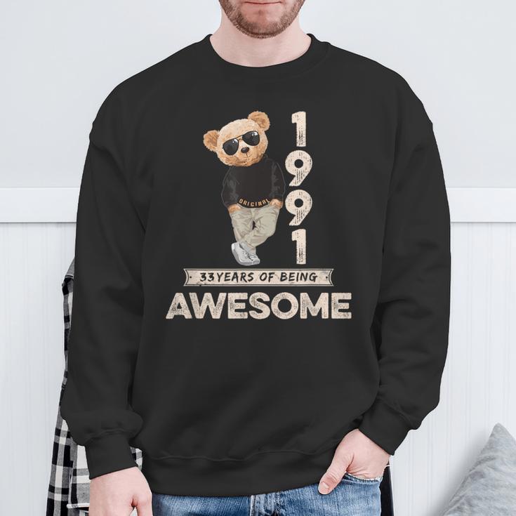 33 Geburtstag Herren Damen 1991 Original Awesome Teddybär Sweatshirt Geschenke für alte Männer