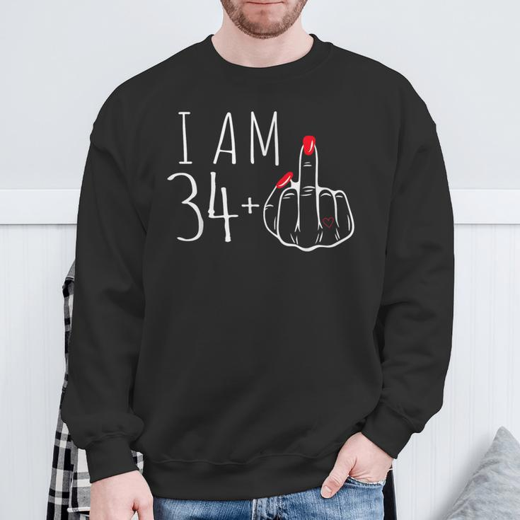 I Am 34 Plus 1 Middle Finger 34Th Women's Birthday Sweatshirt Gifts for Old Men