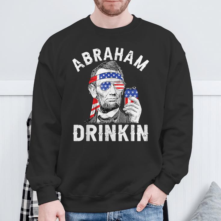 4Th Of July Abraham Drinking Merica Abe Lincoln Beer Lover Sweatshirt Gifts for Old Men