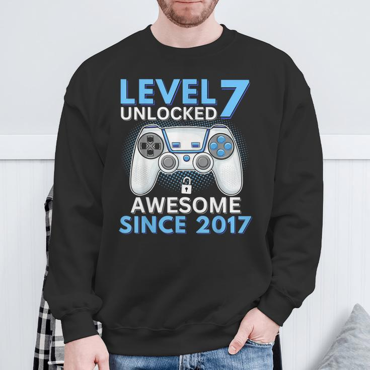 7Th Birthday Boy Seven Gamer Level 7 Unlocked Sweatshirt Gifts for Old Men