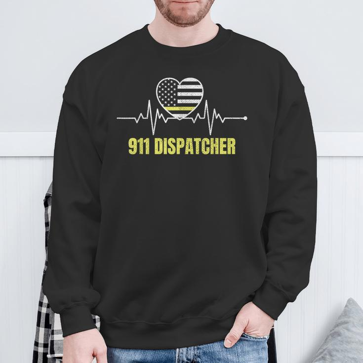911 Dispatcher Thin Yellow Line Dispatch Us American Flag Sweatshirt Gifts for Old Men