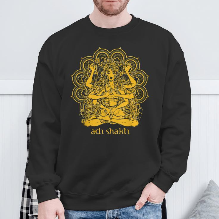 Adi Shakti Herren Sweatshirt, Spirituelles Yoga Motiv Gold auf Schwarz Geschenke für alte Männer