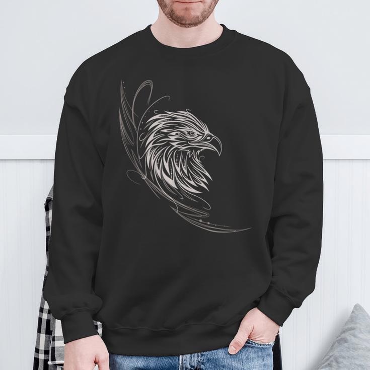 Adler Mit Fineline Tribal Adlerkopf Tattoo Für Animal Lover Sweatshirt Geschenke für alte Männer