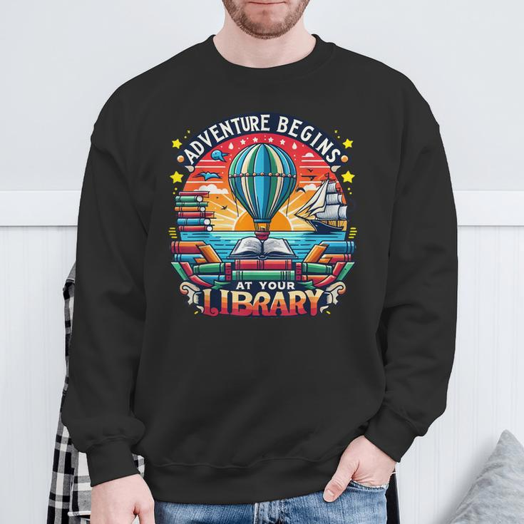 Adventure Begins At Your Library Summer Hot Balloon 2024 Sweatshirt Gifts for Old Men