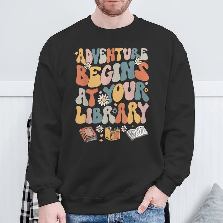 Adventure Begins At Your Library Summer Reading 2024 Flowers Sweatshirt Gifts for Old Men