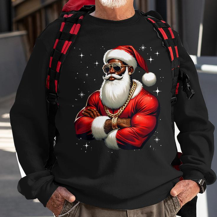 African American Santa Claus Family Christmas Black Sweatshirt Gifts for Old Men