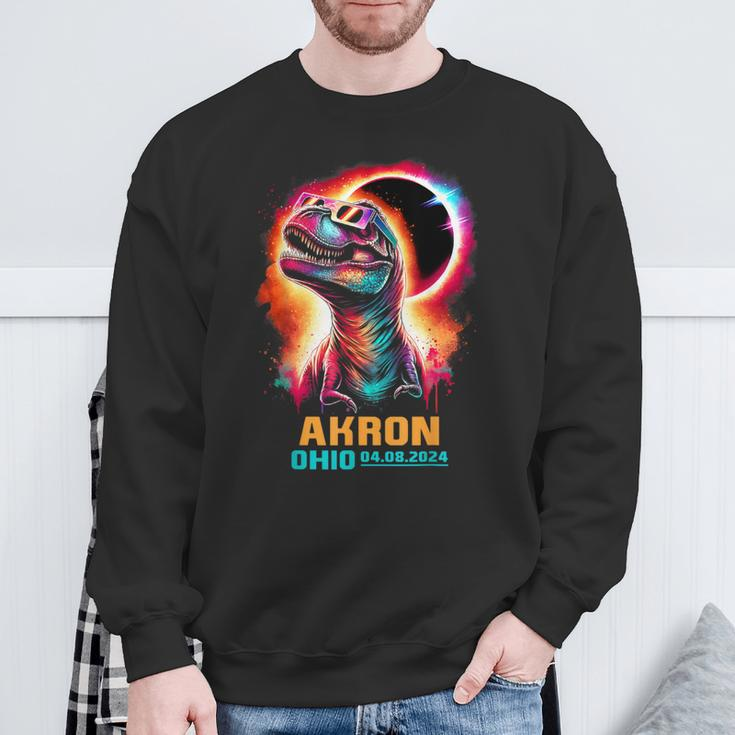 Akron Ohio Total Solar Eclipse 2024Rex Dinosaur Colorful Sweatshirt Gifts for Old Men