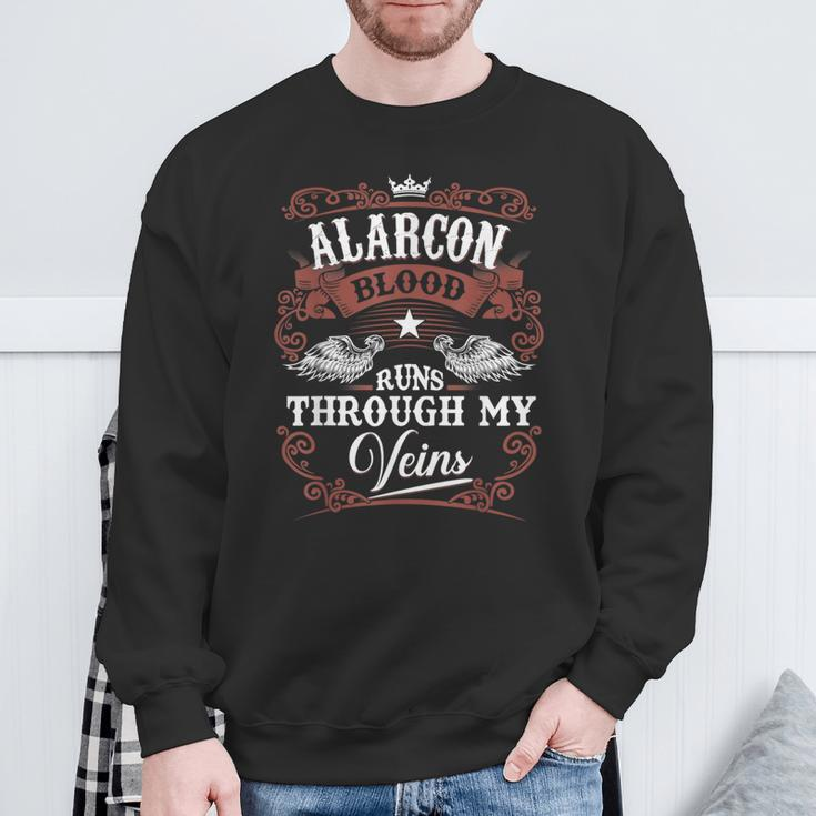Alarcon Blood Runs Through My Veins Vintage Family Name Sweatshirt Gifts for Old Men