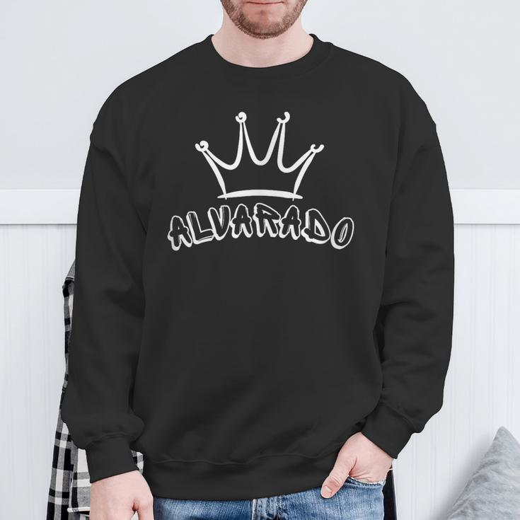 Alvarado Family Name Cool Alvarado Name And Royal Crown Sweatshirt Gifts for Old Men
