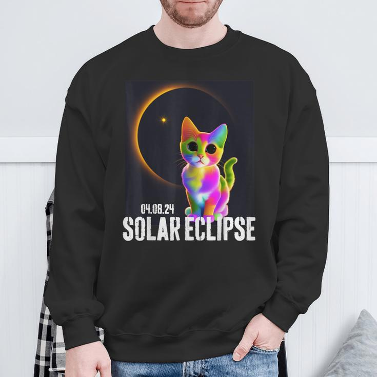 America Totality 04 08 24 Total Solar Eclipse 2024 Cute Cat Sweatshirt Gifts for Old Men