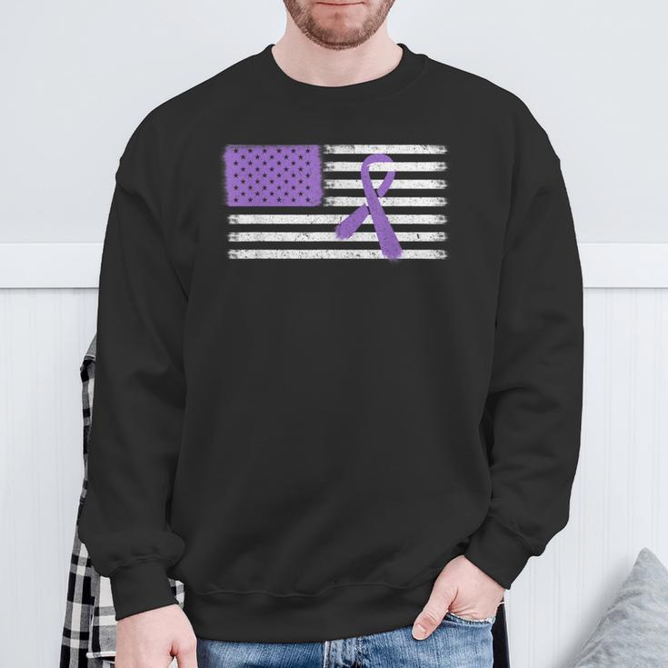 American Flag Alzheimer's & Epilepsy Ribbon Awareness Sweatshirt Gifts for Old Men