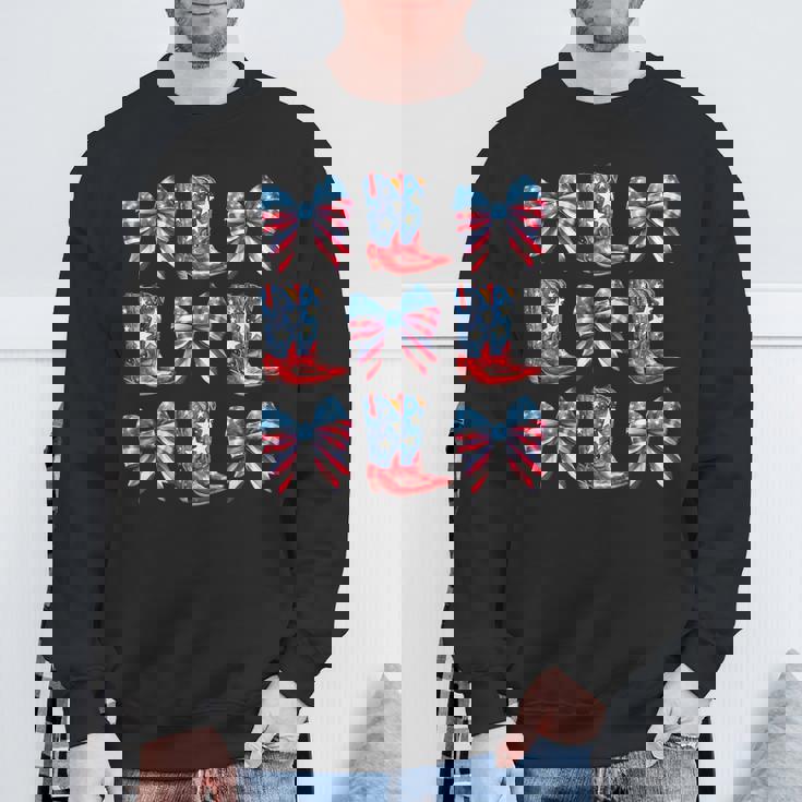 American Flag Boots And Bows 4Th Of July Cowgirl Western Sweatshirt Gifts for Old Men