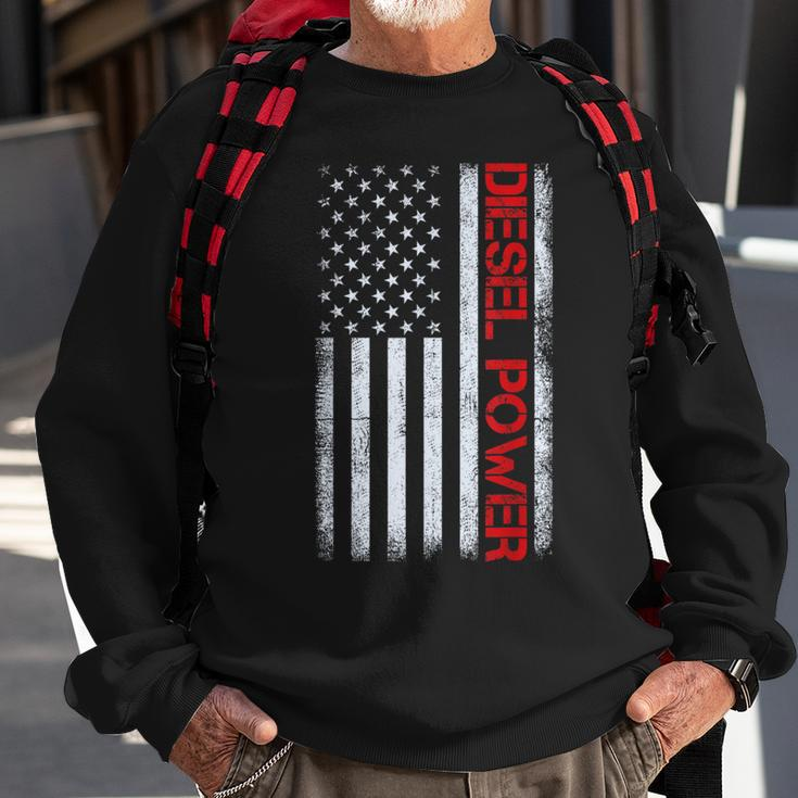 American Flag Diesel Powered Mechanic Vintage Truck Driver Sweatshirt Gifts for Old Men