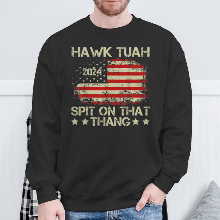 American Flag Hawk Tuah 24 Spit On That Thang Sweatshirt Gifts for Old Men