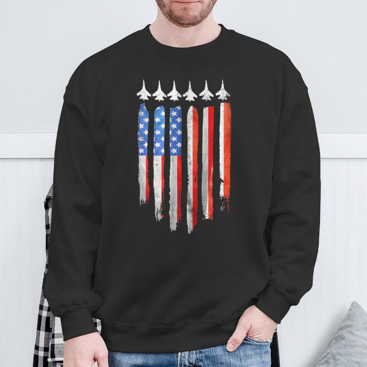 American Flag Usa Fighter Jet Patriot F16 Formation Sweatshirt Gifts for Old Men
