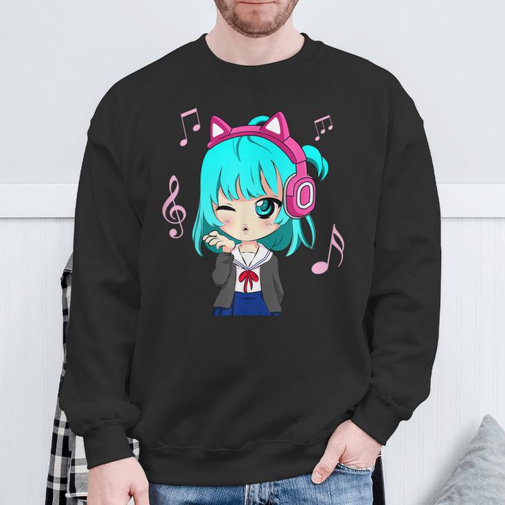 Anime Y Música Chica Para Adolescente Chibi Gráfico Anime Chica Camisa de entrenamiento Regalos para ancianos
