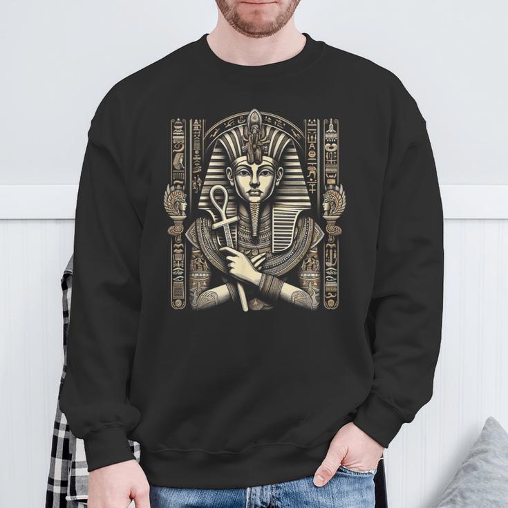 Antiker Ägyptischer Pharao Mit Ankh Und Kopfschmuck Sweatshirt Geschenke für alte Männer