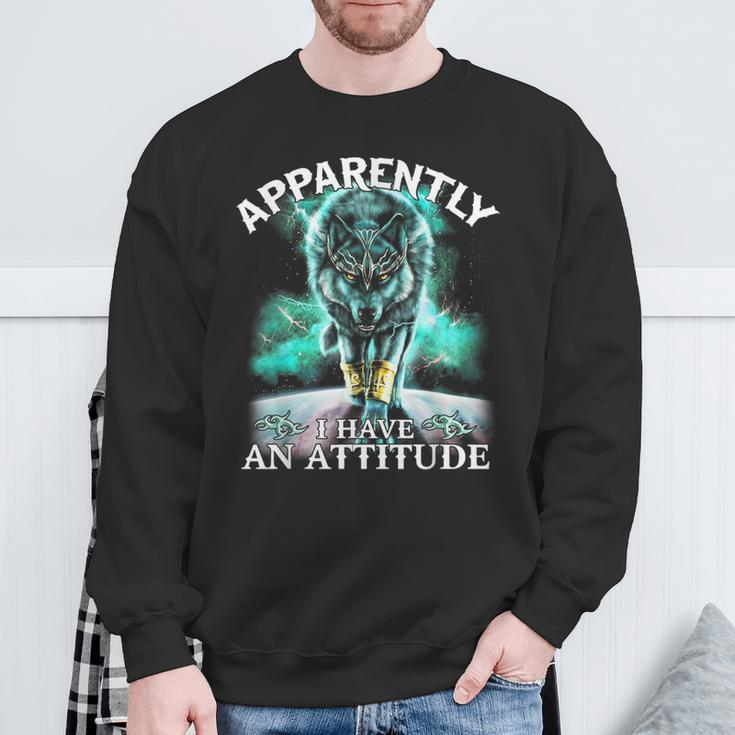 Apparently I Have An Attitude Wolf Sweatshirt Gifts for Old Men