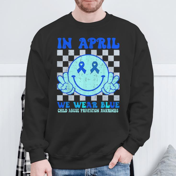 In April We Wear Blue Child Abuse Prevention Awareness Sweatshirt Gifts for Old Men