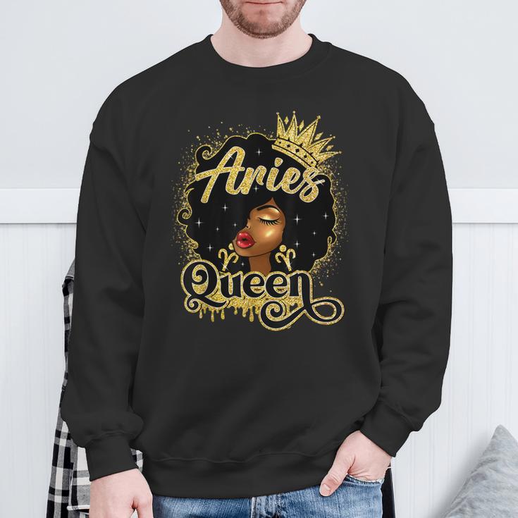 Aries Queen Birthday Afro Natural Hair Black Women Sweatshirt Gifts for Old Men