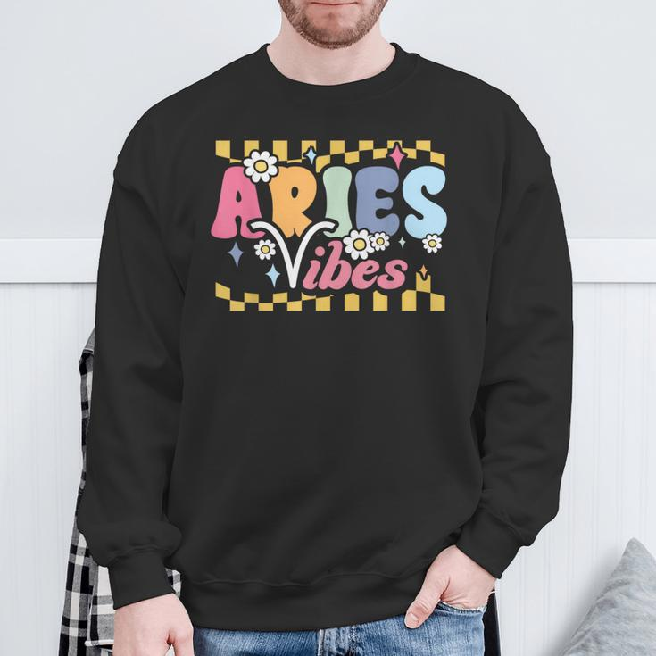 Aries Vibes Zodiac March April Birthday Astrology Groovy Sweatshirt Gifts for Old Men